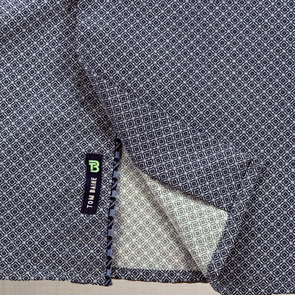 Tom Baine Slim Fit Dress Shirt XL 17-17.5 Blue Geometric Stretch Wrinkle Free - Picture 5 of 9